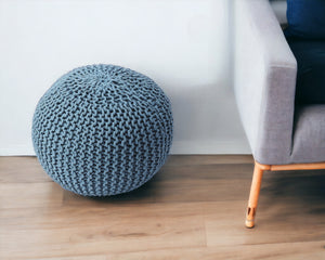 Homeroots 19" Blue Round Pouf Ottoman   388960