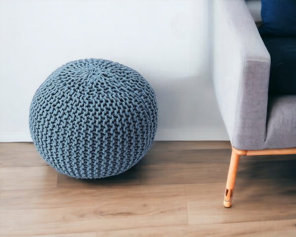 Homeroots 19" Blue Round Pouf Ottoman   388960