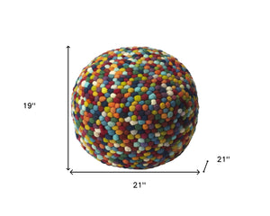 Homeroots 21" Red And White Round Pouf Ottoman   388966