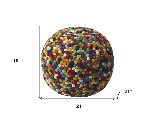 Homeroots 21" Red And White Round Pouf Ottoman   388966