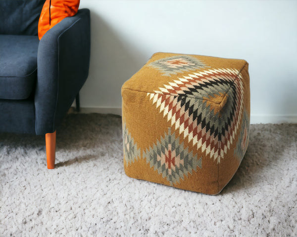 Homeroots 18" Brown Linen Pouf Ottoman   388967