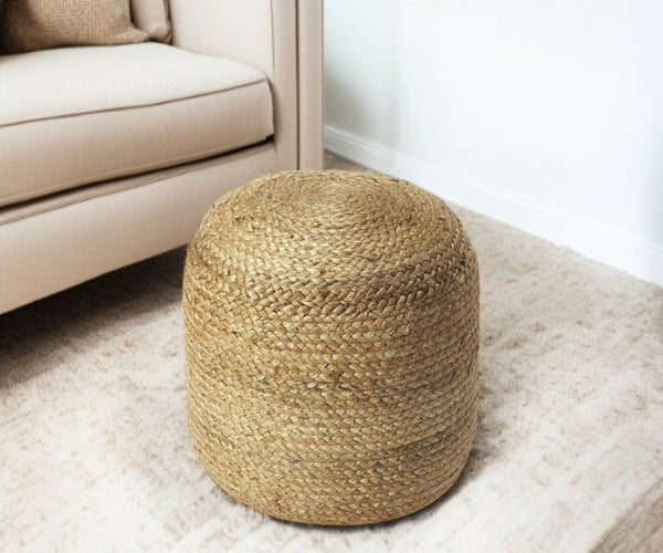 HomeRoots 16" Jute Round Pouf Ottoman – Eco-Friendly Braided Design for Versatile Seating and Modern Decor 388969