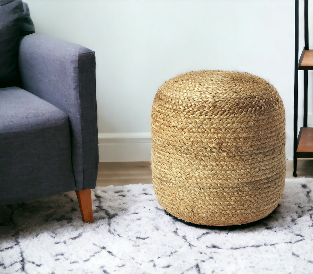 Homeroots 16" Jute Round Pouf Ottoman   388969
