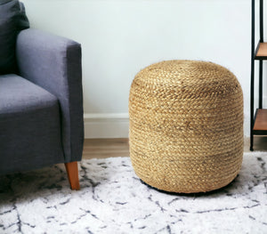 Homeroots 16" Jute Round Pouf Ottoman   388969