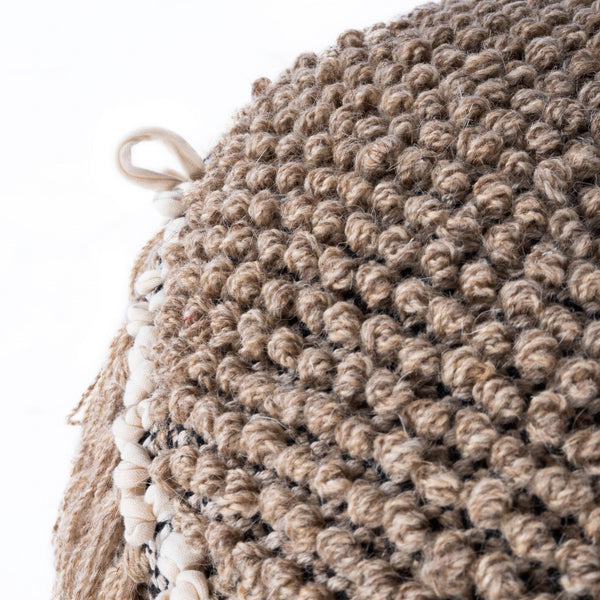 Homeroots 18" Beige Round Pouf Ottoman   388973