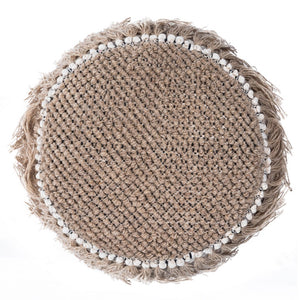 Homeroots 18" Beige Round Pouf Ottoman   388973