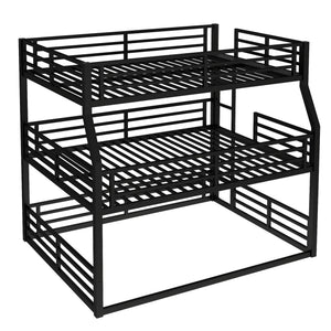 English Elm Full/Full Xl Over Queen Metal Triple Bunk Bed With Safety Guardrails – Heavy-Duty, Noise-Reducing Design W1580S00175