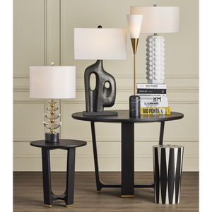 Avant-Garde Table Lamp - Mid-Century Modern Design with Graphite Finish & Bone Linen Shade, 33.5" High