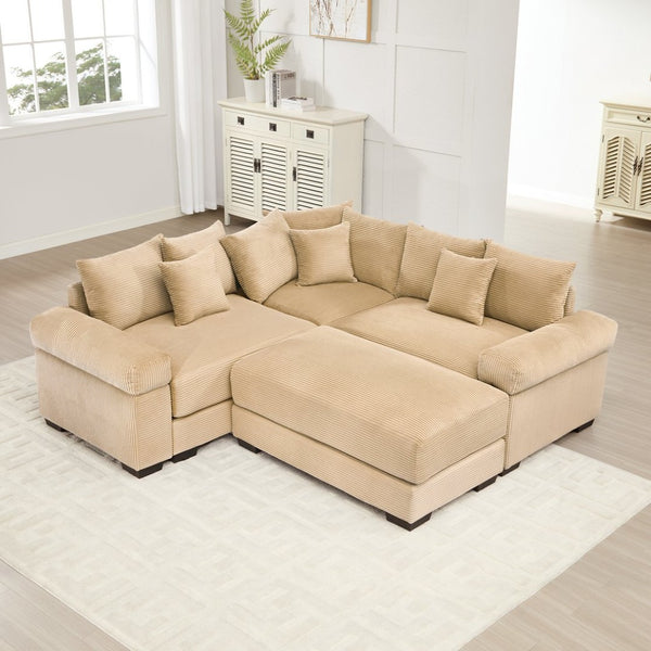 English Elm Oversized Modular Sectional Couch With Deep Seating, 10 Pillows & Ottoman - Cozy Corduroy Design! W714S01313-GIGA