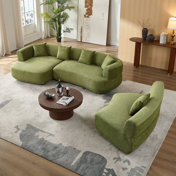 English Elm 155.91 Inch Green Quilted Curved Modular Sectional Sofa with Six Seats and Lumbar Pillows W2582S00198