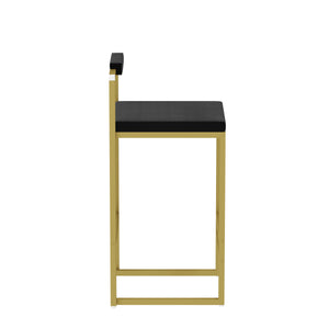 English Elm Modern Velvet Counter Height Bar Stools Set Of 2 - Stylish Gold & Black Upholstered Dining Chairs W1757P310419