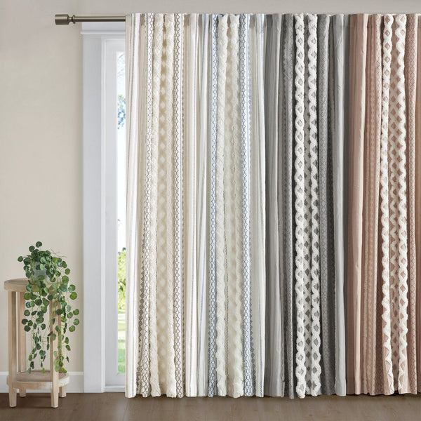 English Elm Cotton Printed Chenille Stripe Curtain Panel with Lining, 50x108, Rod Pocket & Back Tabs for Light Control and Texture Decor B035P294215