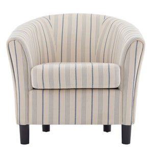 English Elm Christopher Knight Home® - Barrel Upholstered Striped Accent Chair Beige/Blue – Channel-Stitched Fabric, Solid Wood Legs, Cozy Elegance N776P237265S