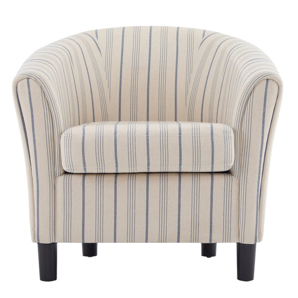 English Elm Christopher Knight Home® - Barrel Upholstered Striped Accent Chair Beige/Blue – Channel-Stitched Fabric, Solid Wood Legs, Cozy Elegance N776P237265S