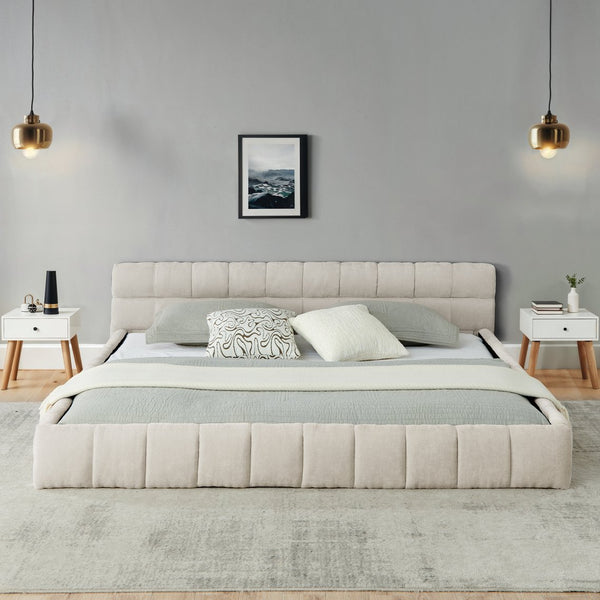 English Elm California King Upholstered Bed Frame - Plush Chenille Fabric, Solid Platform, No Box Spring Needed! W487P311322