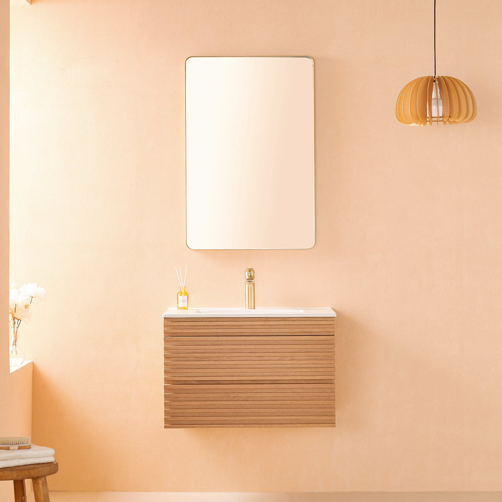 English Elm 30" Tiered Wall Mounted Floating Single Vanity with Ceramic Sink, Plywood Durability & Storage Nook W1826P255391