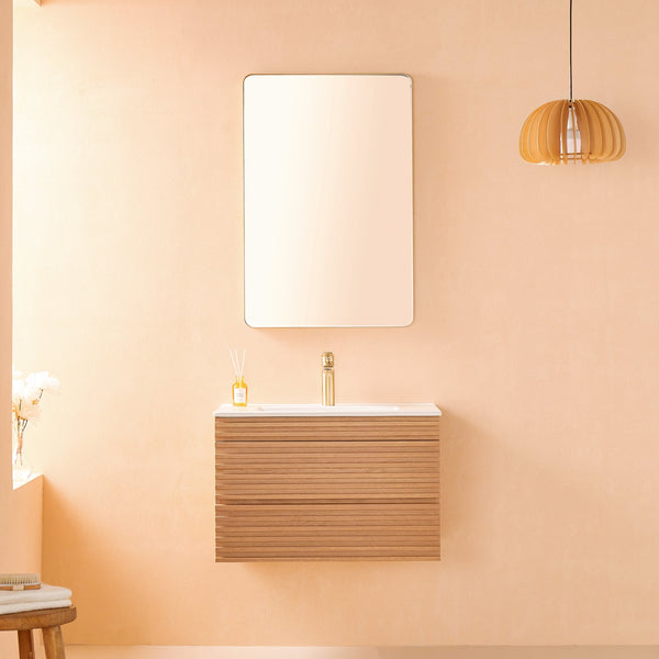 English Elm 30" Tiered Wall Mounted Floating Single Vanity with Ceramic Sink, Plywood Durability & Storage Nook W1826P255391