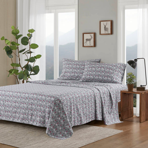 English Elm 4 Pcs Full Sheet Set In Grey Ski Jump - Cozy 100% Cotton Flannel For Warmth & Comfort All Year B035P319787