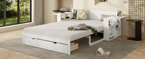English Elm Full Size Daybed with Hydraulic Desk Armrests Storage Drawer and Sofa Seating White LT000271AAK