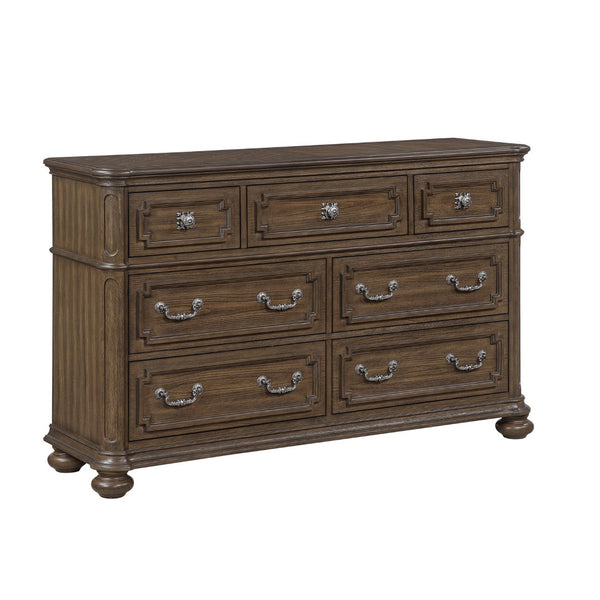 English Elm Traditional Oak Veneer Dresser with Arched Mirror Seven Drawer Bedroom Set B011S02506