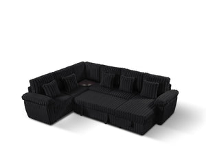 English Elm 110-inch U-shaped Corduroy Sectional with Sleeper Storage and Built-in Coffee Table W2564S00054