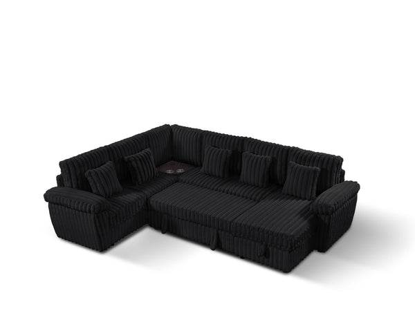 English Elm 103-inch U-shaped Corduroy Sectional with Sleeper Storage and Built-in Corner Table W2564S00140