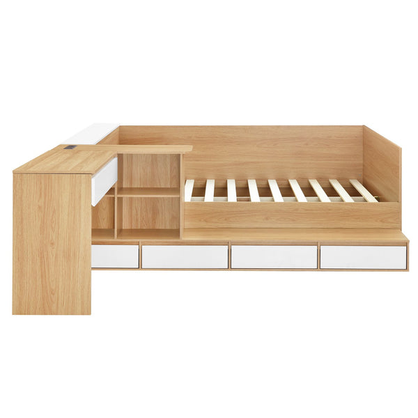English Elm Full Size Wooden Platform Bed With 6 Drawers, Open Shelves & Dressing Table - Stylish & Functional! N820S00059N