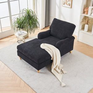 English Elm Modern Mid-Century Oversized Chaise Lounger Sofa Bed with Solid Wood Legs, Deep Seat Comfort Sleeper Black W2363S00068