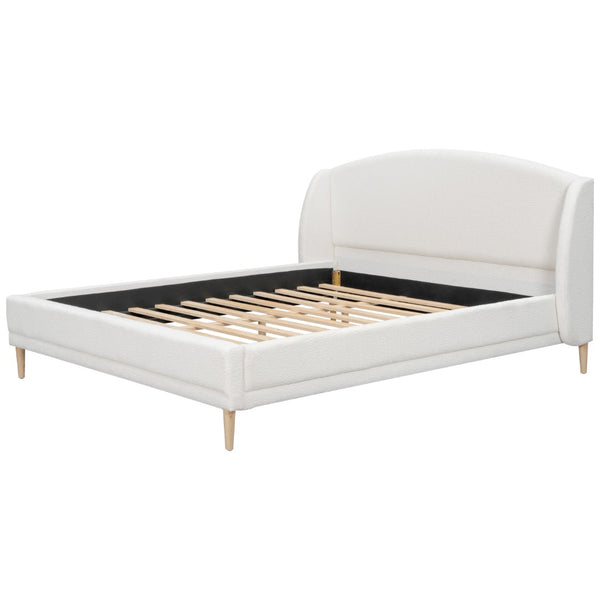 English Elm California King Boucle Wingback Bed Frame Solid Wood Legs Contemporary Bedroom N757P359718K