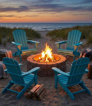 English Elm Wood Folding Adirondack Chair Solid Hemlock Embossed Grain Outdoor Patio Lounge Seat Turquoise Blue W1390P462315