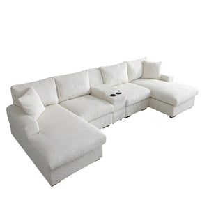 English Elm U Shaped Oversized Sectional Sofa with Double Chaise Console and Memory Foam Cushions W1117S00197