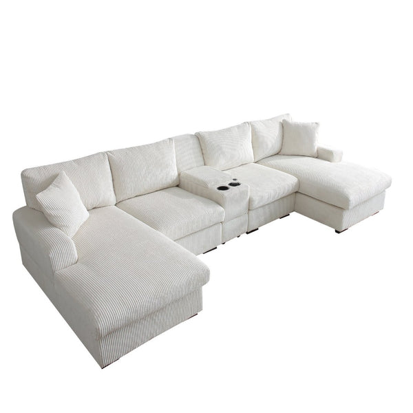 English Elm U Shaped Oversized Sectional Sofa with Double Chaise Console and Memory Foam Cushions W1117S00197