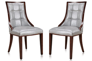 English Elm Fifth Avenue Wood Upholstered Dining Chair with Walnut Beech Frame, Faux Leather & Velvet Comfort Silver B365P397810