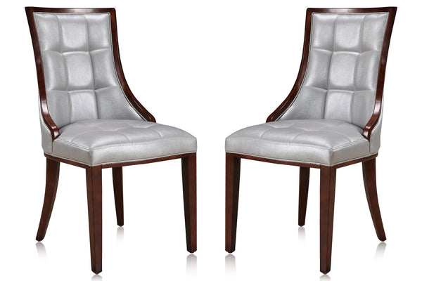English Elm Fifth Avenue Wood Upholstered Dining Chair with Walnut Beech Frame, Faux Leather & Velvet Comfort Silver B365P397810