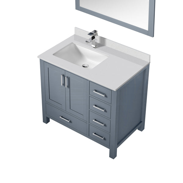 English Elm Dark Grey Bath Vanity Set With Cultured Marble Countertop, Chrome Faucet & Stylish 34" Mirror B2731S01330