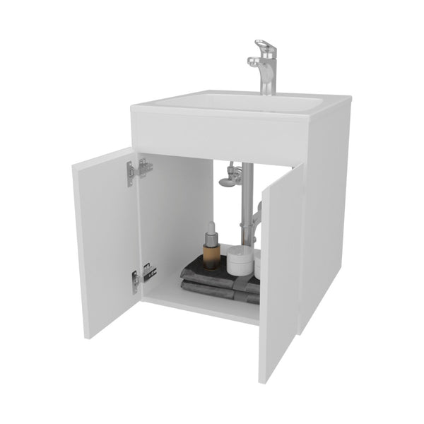 English Elm White Modern Bathroom Vanity With Integrated Basin & Two-Door Storage For Compact Spaces B062P355535-GIGA