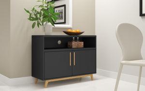 HomeRoots Modern Two-Door Console Cabinet - Stylish Black & Natural Accent for Versatile Storage & Display Solutions 389027