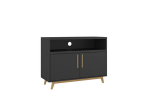 HomeRoots Modern Two-Door Console Cabinet - Stylish Black & Natural Accent for Versatile Storage & Display Solutions 389027