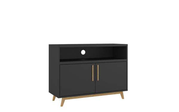 HomeRoots Modern Two-Door Console Cabinet - Stylish Black & Natural Accent for Versatile Storage & Display Solutions 389027