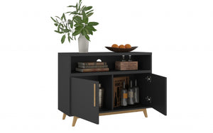 HomeRoots Modern Two-Door Console Cabinet - Stylish Black & Natural Accent for Versatile Storage & Display Solutions 389027