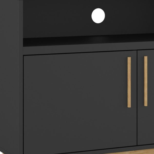 HomeRoots Modern Two-Door Console Cabinet - Stylish Black & Natural Accent for Versatile Storage & Display Solutions 389027