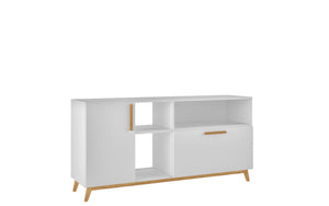Homeroots Modern White And Natural Asymmetrical Tv Stand  Solid Wood 389032