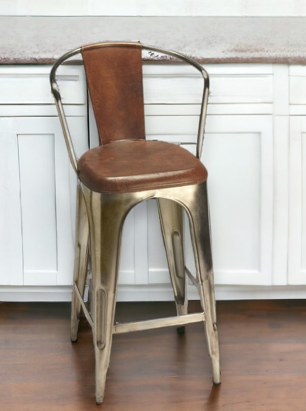 Homeroots 28" Brown And Gold Iron Bar Chair  Iron 389035