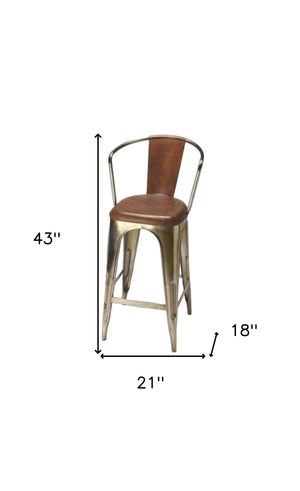 Homeroots 28" Brown And Gold Iron Bar Chair  Iron 389035