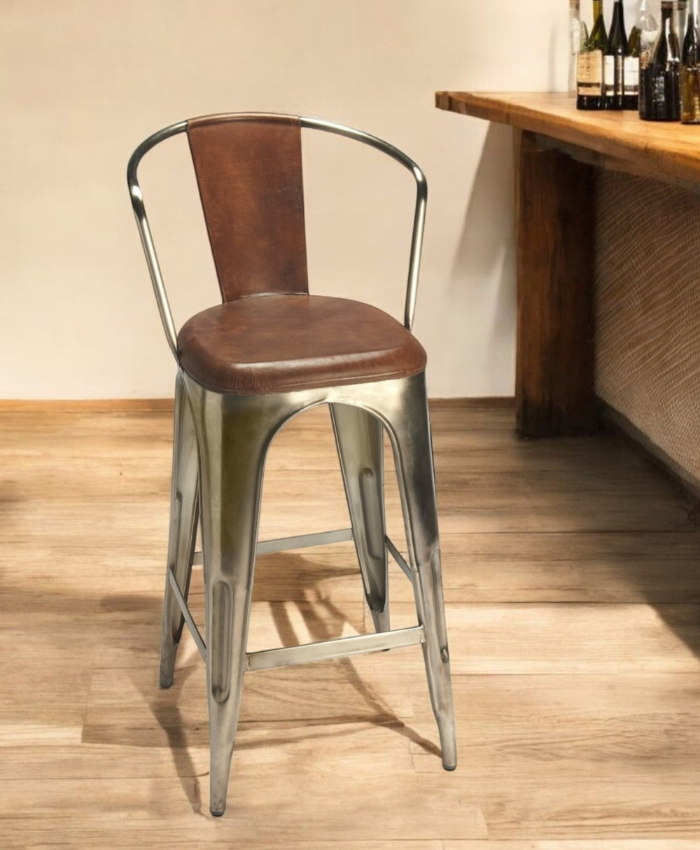 HomeRoots 28" Stylish Brown and Gold Iron Bar Chair – Modern Comfort for Home, Café, and Hospitality Settings 389035