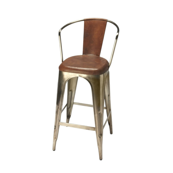 HomeRoots 28" Stylish Brown and Gold Iron Bar Chair – Modern Comfort for Home, Café, and Hospitality Settings 389035