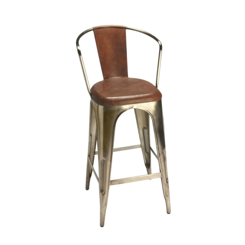 HomeRoots 28" Stylish Brown and Gold Iron Bar Chair – Modern Comfort for Home, Café, and Hospitality Settings 389035