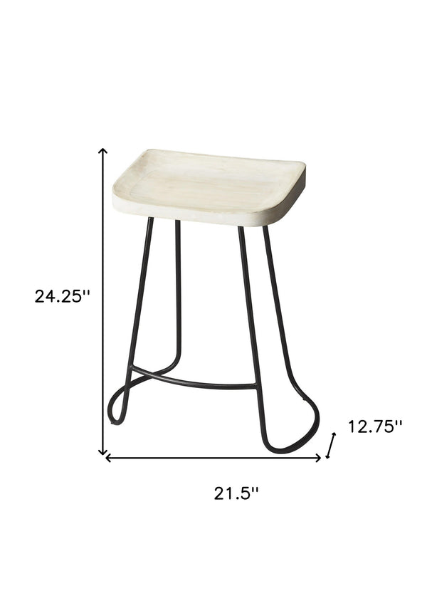 Homeroots 21" Off White And Black Manufactured Wood And Iron Backless Counter Height Bar Chair   389036