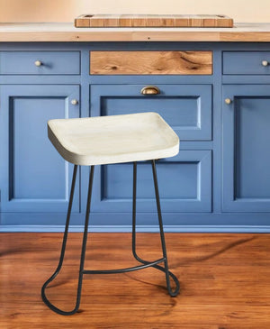 HomeRoots 21" Contemporary Off-White and Black Backless Bar Chair for Stylish Kitchen or Entertainment Spaces 389036