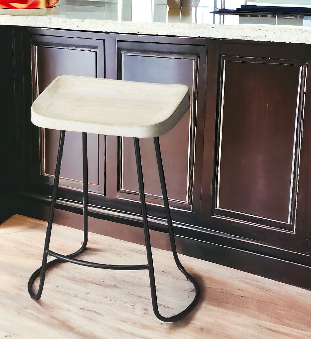 Homeroots 21" Off White And Black Manufactured Wood And Iron Backless Counter Height Bar Chair   389036